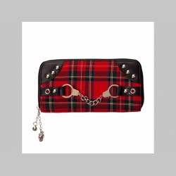 veľká peňaženka PUNKROCK TARTAN - škótske káro zdobená koženkou, vybíjaním a kovovou imitáciou pút